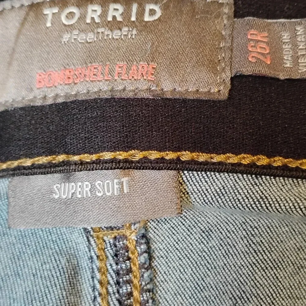 Torrid Bombshell Flare Dark Wash High Rise Jeans, 26R - Picture 6 of 9